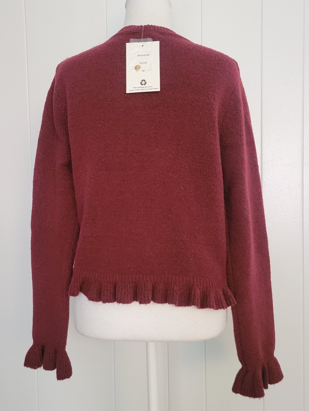 NWT Willow & Wind Ruffle Trim Cardigan Sweater Burgundy Frill Coquette Girl MD - Picture 6 of 9